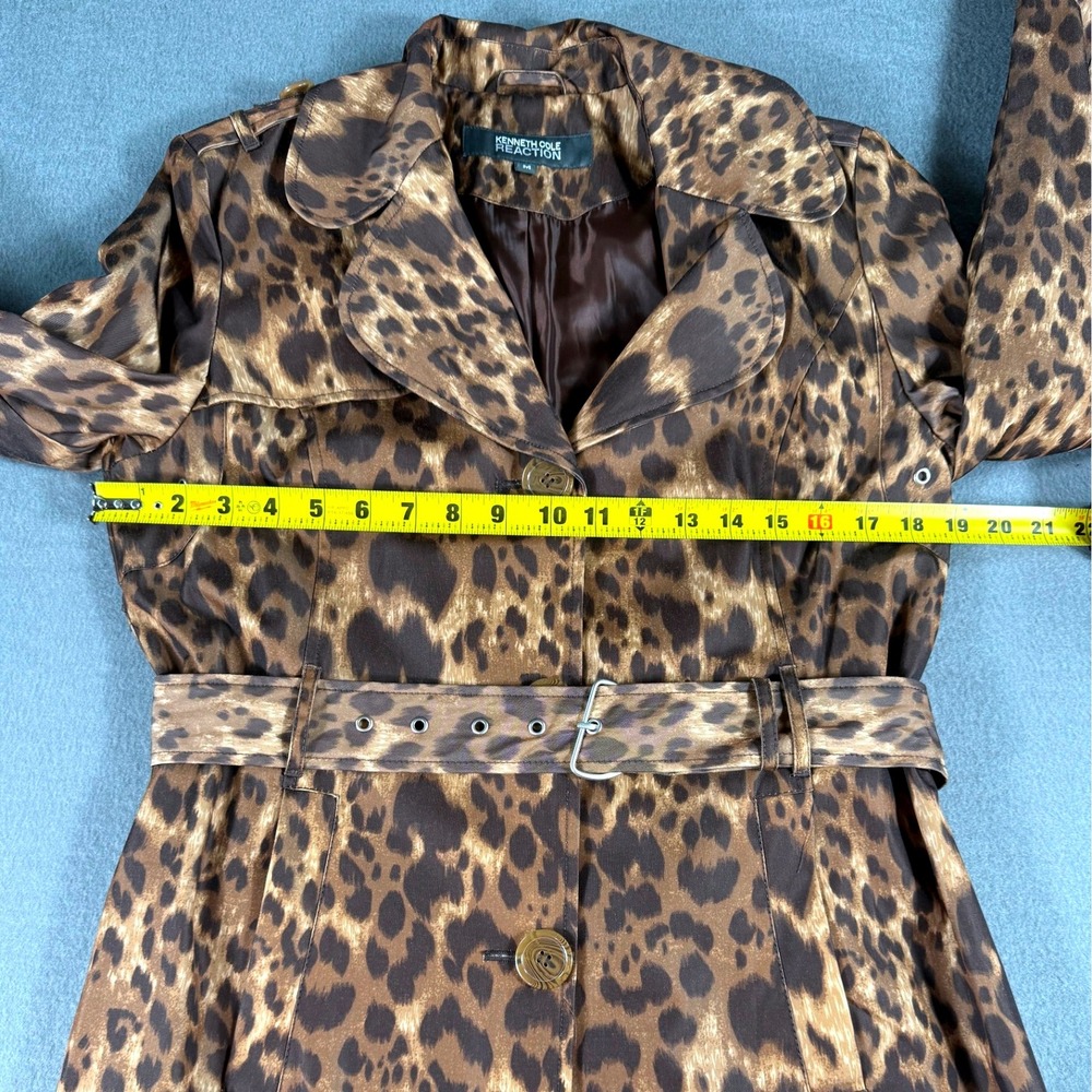 Kenneth Cole Reaction Leopard Print Trench Coat Belted Medium G-III Apparel Glam - Picture 12 of 13